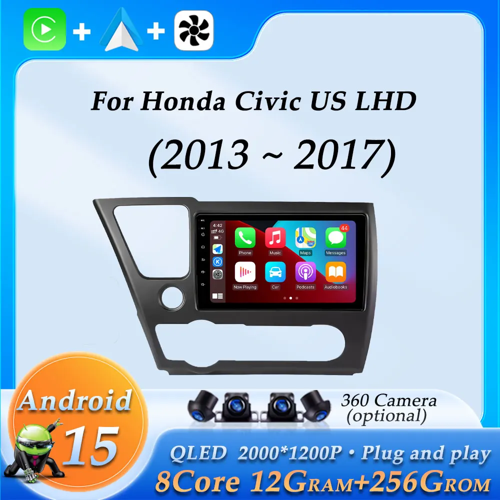 Wireless CarPlay for Honda Civic US LHD 2013 - 2017 Car Radio Audio Multimedia Video Player GPS Navigation Bluetooth DSP Stereo