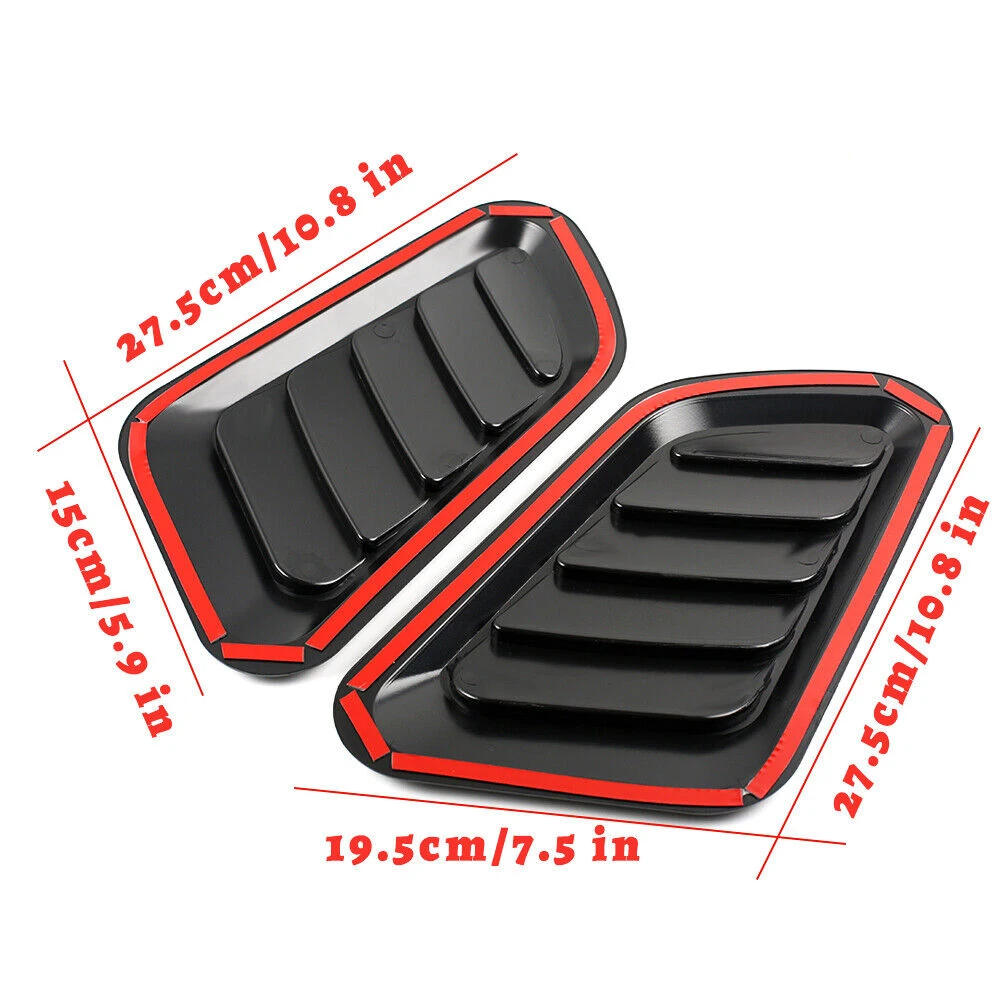 2Pcs 33cm side Hood Air Flow Intake Cover Decorative Cell Hood Scoop Bonnet Vent Cover Sticker Universal fit any FLAT Hood Car