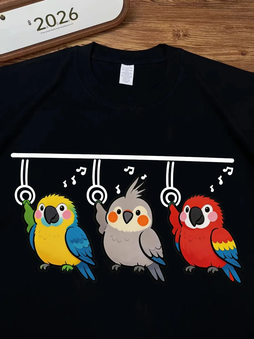 Unisex Cotton T-Shirt Summer Breathable Short Sleeve Print Cute Pet Parrot Claw Hanging Ring Men's Women's Fashion Brand Top