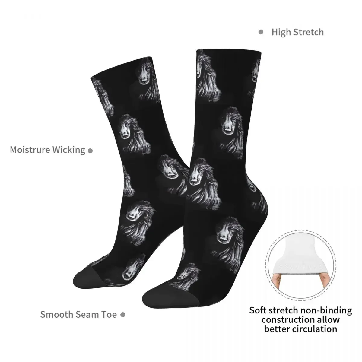 Afghan In Shadows Black Afghan Hound Socks Harajuku Sweat Absorbing Stockings All Season Long Socks Accessories for Unisex Gifts