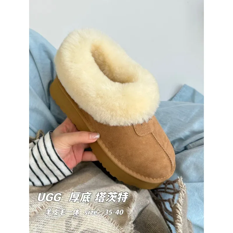 New heightening real fur integrated wool thick-soled short tube snow boots warm women's winter cotton shoes