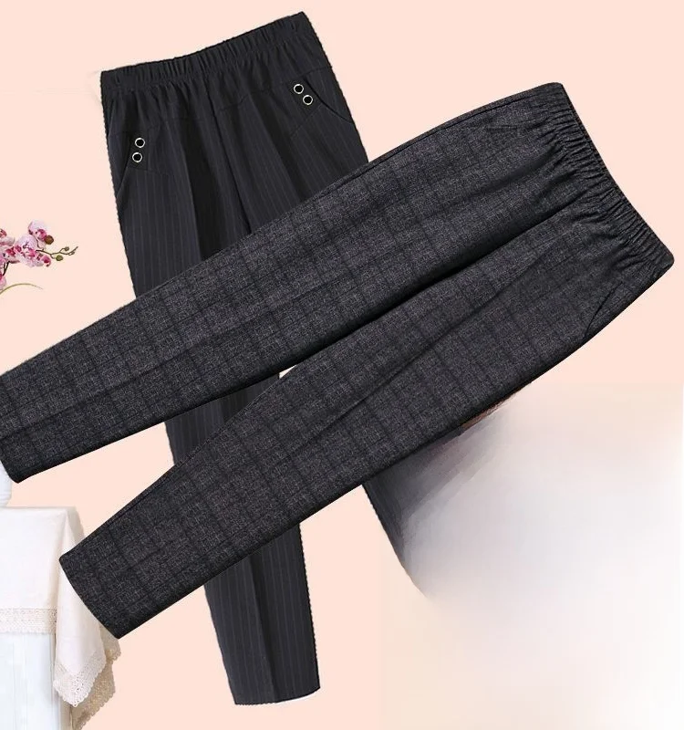 

Thickened Spring Autumn Women's Elastic Waist High Waist Straight Leg Pants Large Size Casual Trousers for Middle-Aged And El...