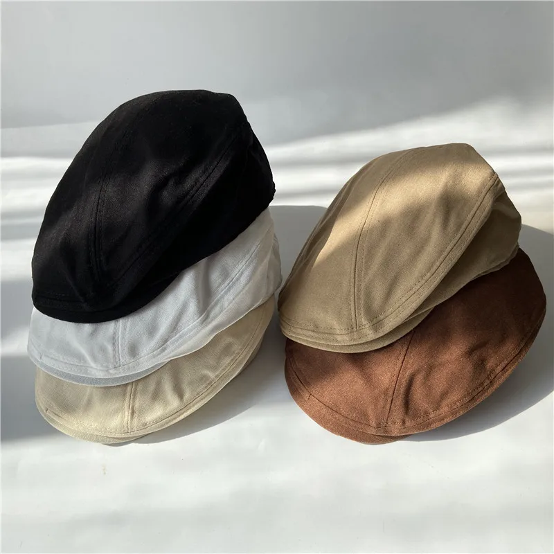 Linen Men Women Beret Spring Summer Solid Color Newsboy Cap Thin Breathable Flat Hat Casual Duckbill Ivy Cap Uniex