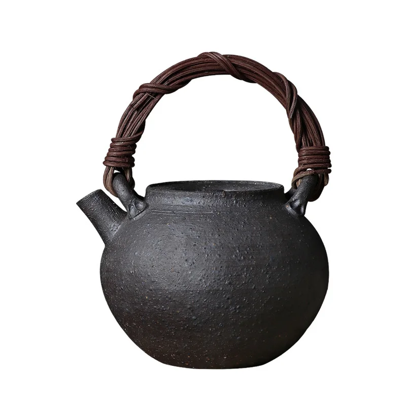 Three Time High Yue Vine Weaving Beam Teapot, Handmade Rough Pottery Tea Set, Single Pot, Iron Body, Home Use, Kung Fu