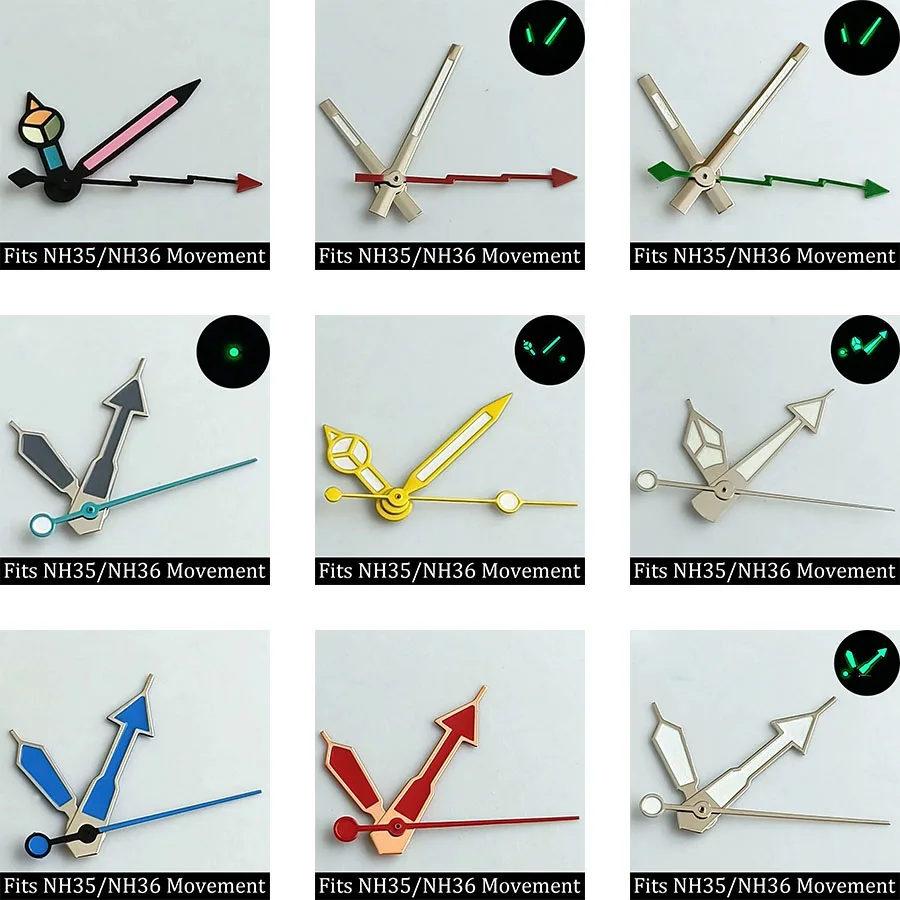 Aiguilles lumineuses vertes adaptées au mouvement N H35/ NH36, accessoires de montre de haute qualité, pointeur de montre