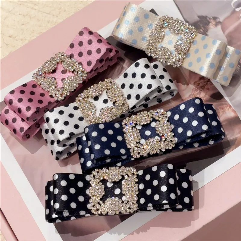 Korean New Retro Light Luxury Sweet Rhinestone Bow Spring Hair Claw Side Bangs Ponytail Clip Hair Accessories