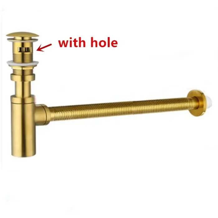 shine gold Basin Bottle Trap Brass Bathroom Sink Siphon Drains with gold Pop Up Drain  P-TRAP Pipe Waste