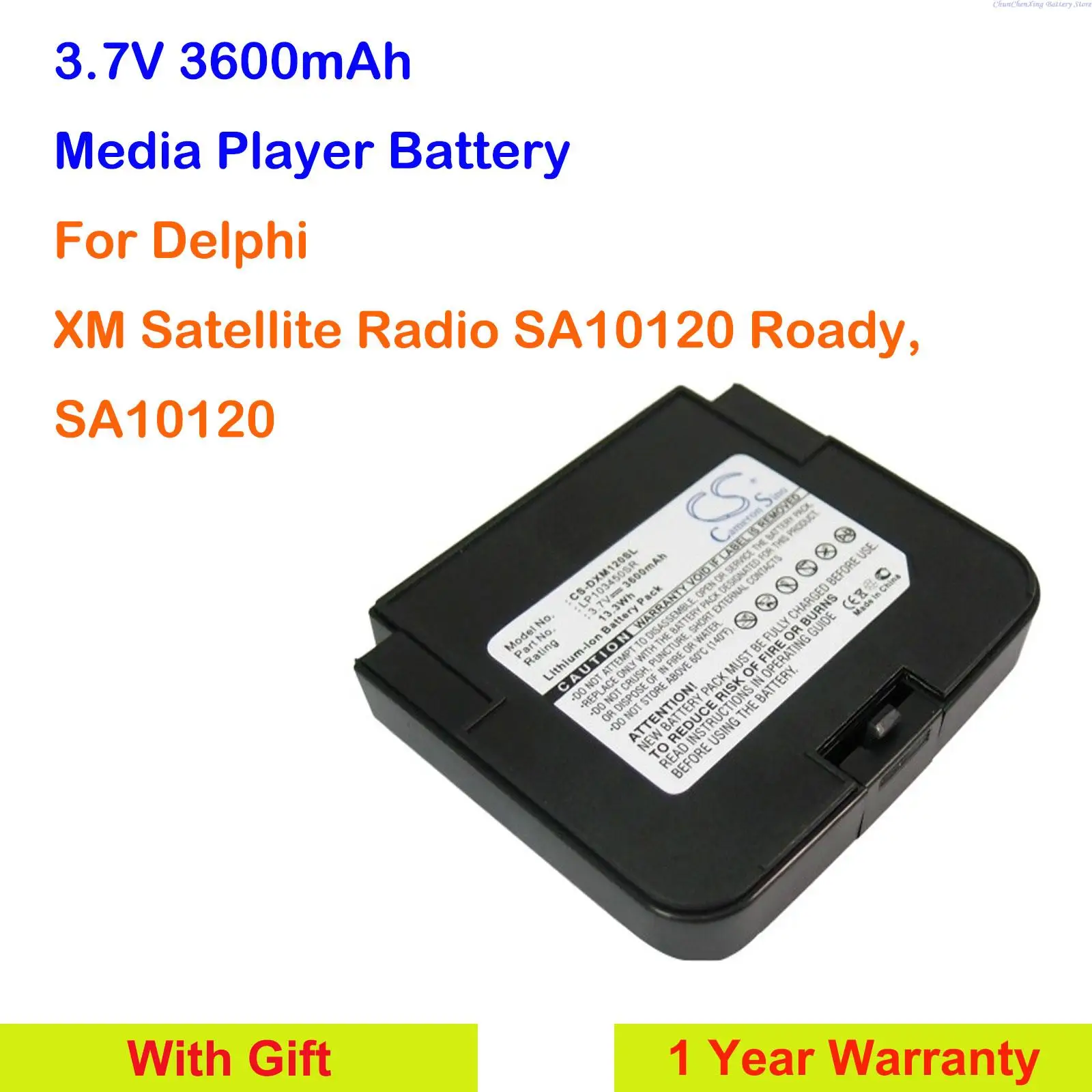 

3.7V 3600mAh Media Player Battery LP103450SR SA10120 for Delphi XM Satellite Radio SA10120 Roady, SA10120