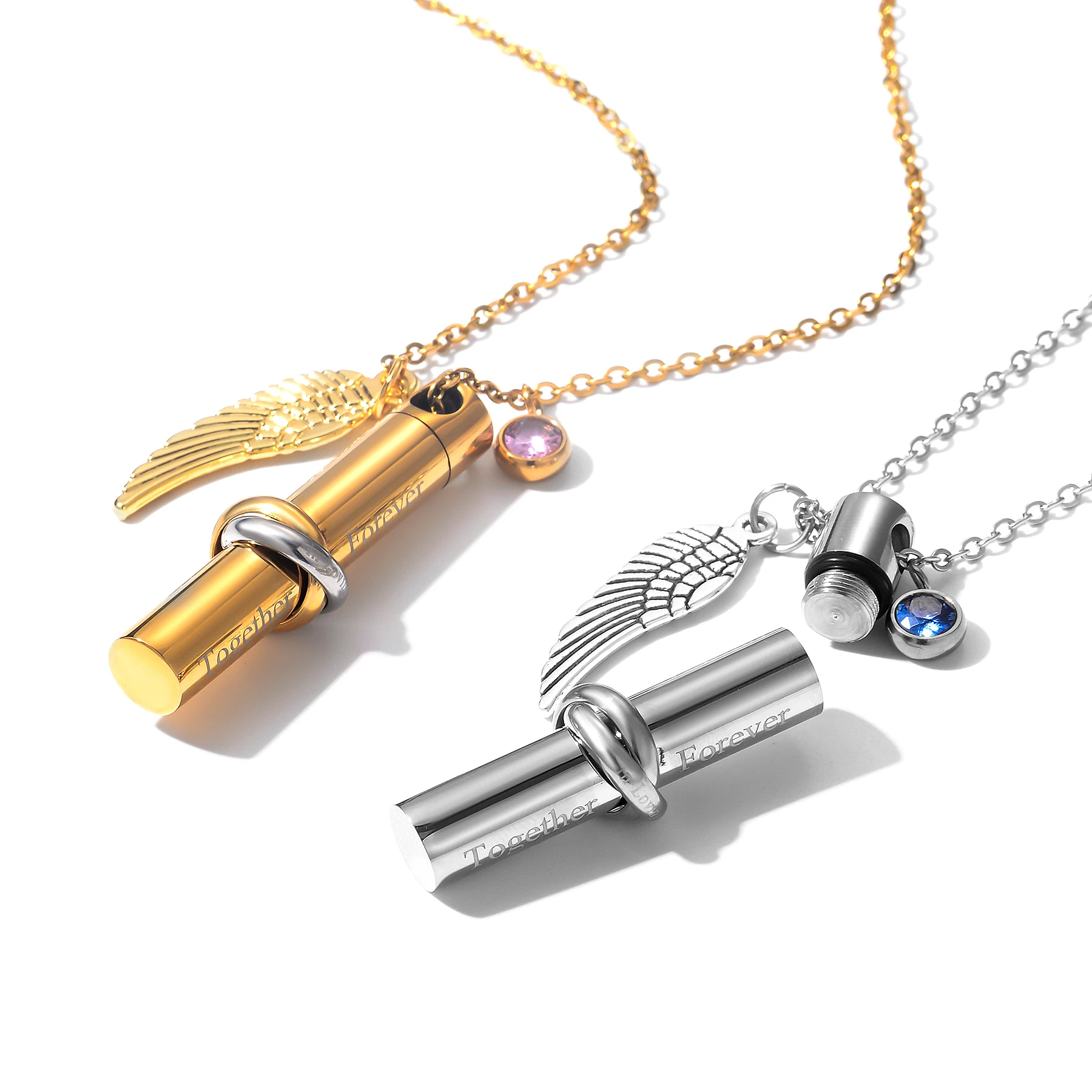 Cremation Urn Necklace for Ashes Timeless Hourglass Memorial Pendant Keepsake Jewelry with12 Birthstone Angel Wing