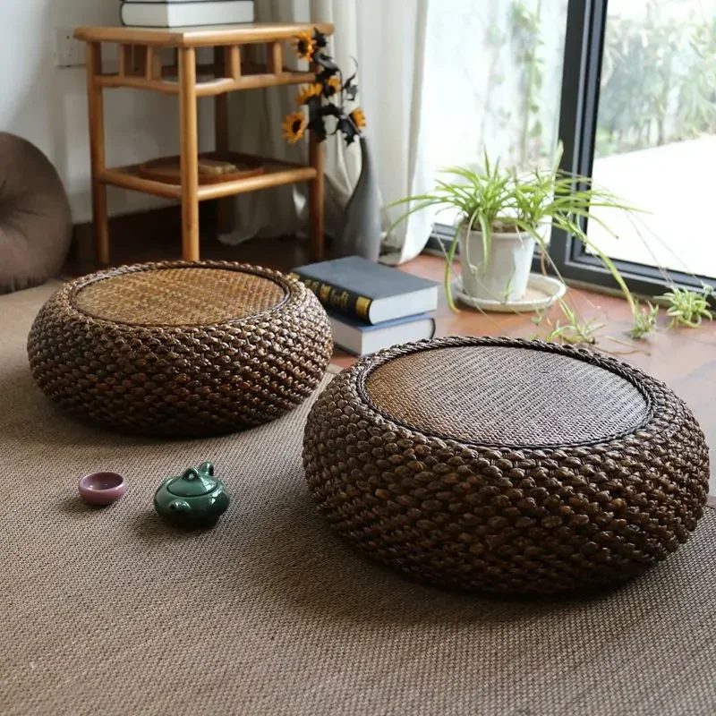 Home Thickened Seat Cushion Woven Rattan Tatami Rush Cushion Sitting Worshiping Buddha Meditation Mat Round Yoga Floor Cushion