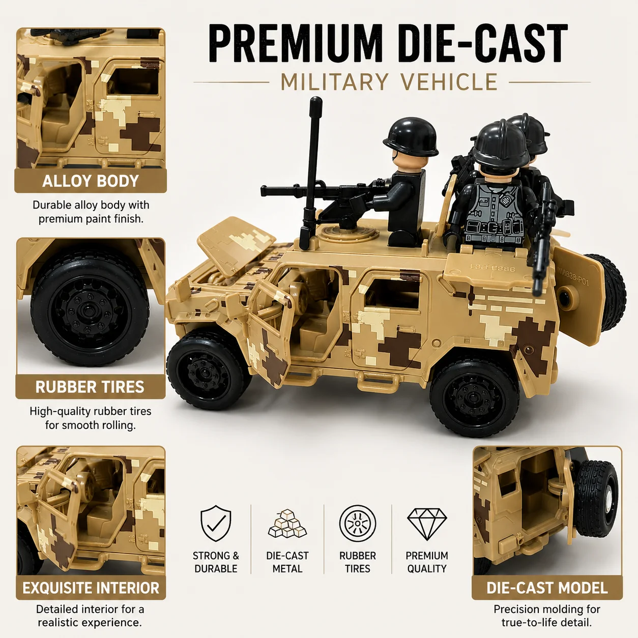 (Corrugated Box) Camo Offroad Armored Car Toy - This Toy Vehicle Comes with Three Small Figurines, a Boy Figure