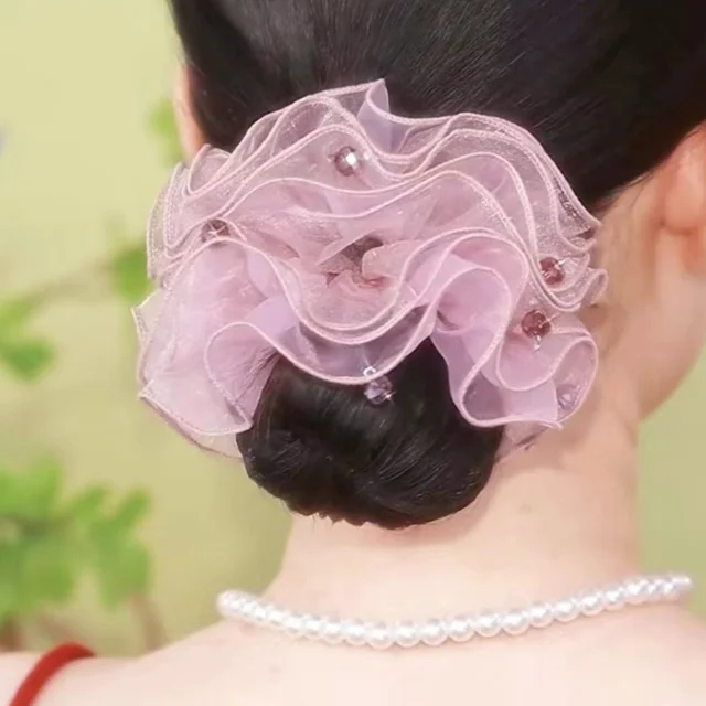 Różowy fioletowy duży organza jelito grube kryształowy kwiat opaska do włosów gumowa opaska na głowę lina na głowę akcesoria do włosów elastyczne opaski do włosów