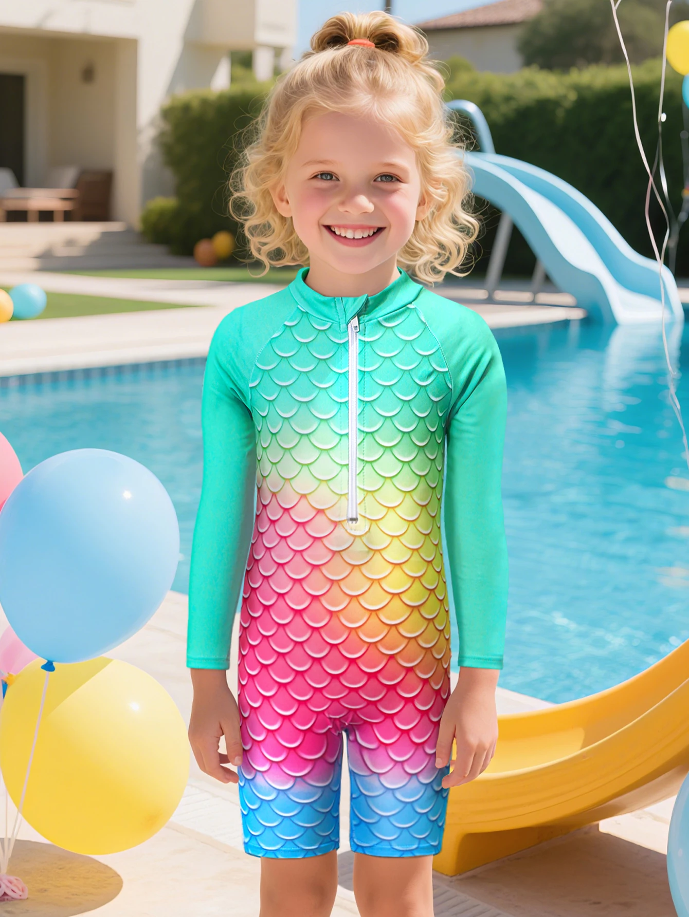 Girls Swimwear Mermaid Swimming Costume One Piece Zipper Swimsuit Kids Fish Scale Bathing Suit Summer Beach Wear Shirt