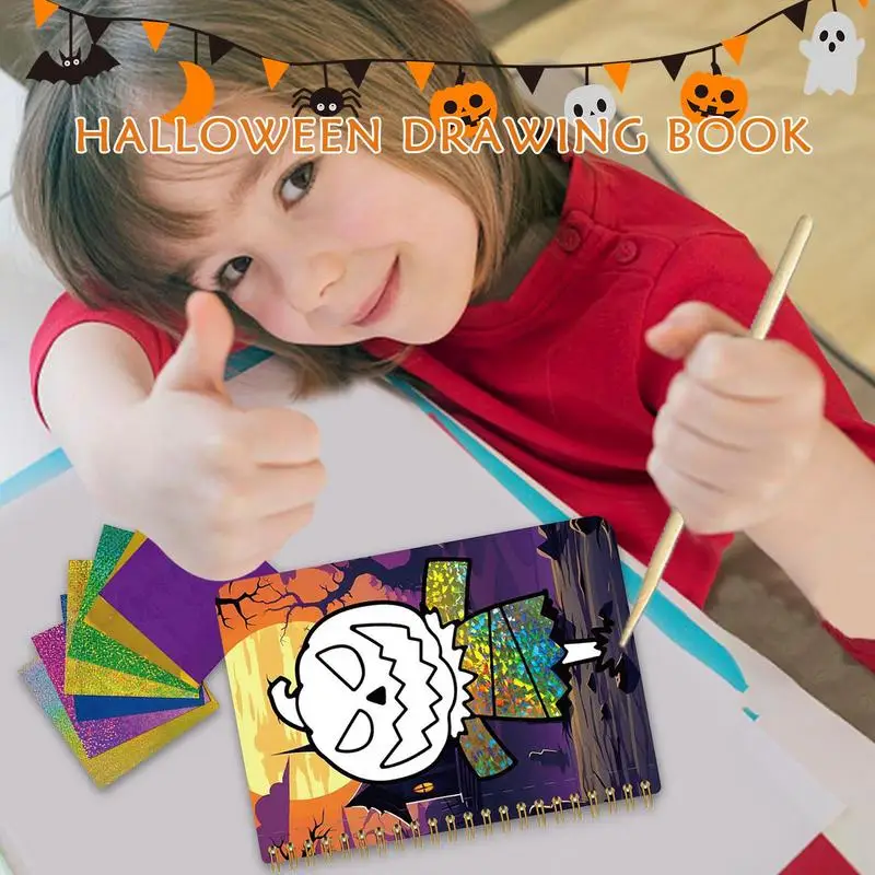 Foil Art Coloring Book, Halloween Art Coloring Supplies, Papel assustador divertido, Pensando cultivo, Folha de alumínio 80