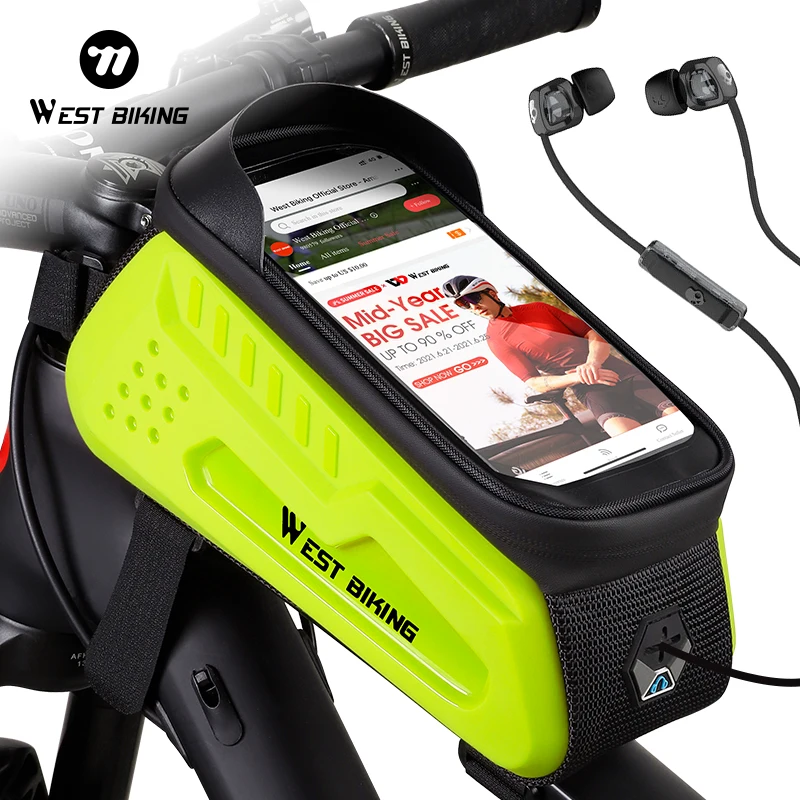 Bolsa Impermeable para Bicicleta WEST BIKING, Bolsa para Tubo Superior de Ciclismo, Bolsa para Cuadro Delantero, Funda para Teléfono de 7.4 Pulgadas con Pantalla Táctil, Bolsa para Bicicleta de Montaña y Carretera