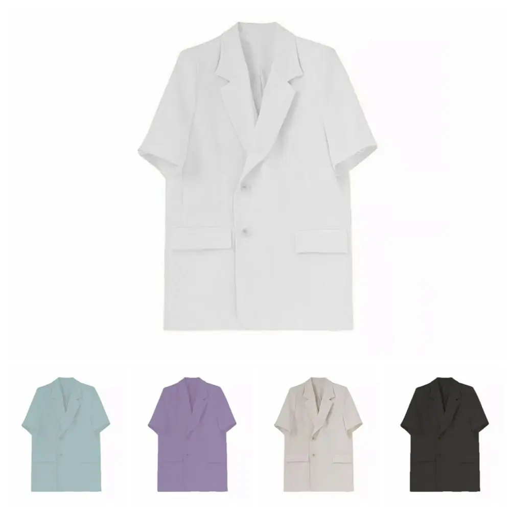 V-neck Short Sleeve Suit Simple Thin Large Size Business Style Suit Coat Flip Collar Candy Color Women's Suit Top Spring Summer