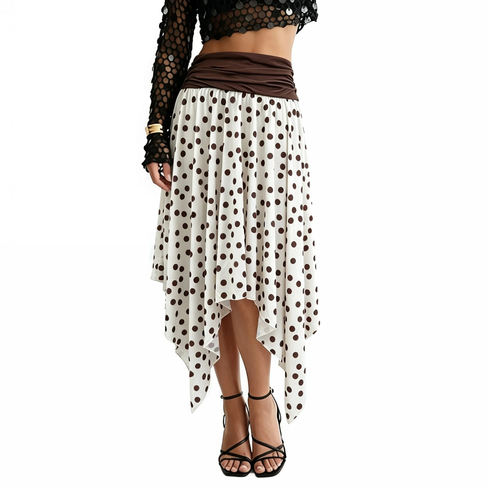 Women's Summer Flowy Skirt Irregular Hem Dot Print Long Skirt for Travel