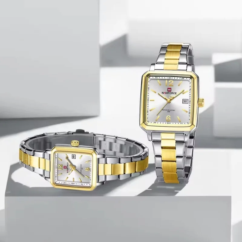 NAVIFORCE 9252 ساعة كوارتز عصرية كلاسيكية للزوجين تقويم ضوء ليلي مقاوم للماء فاخر للرجال والنساء ساعة تاريخ أنيقة هدايا