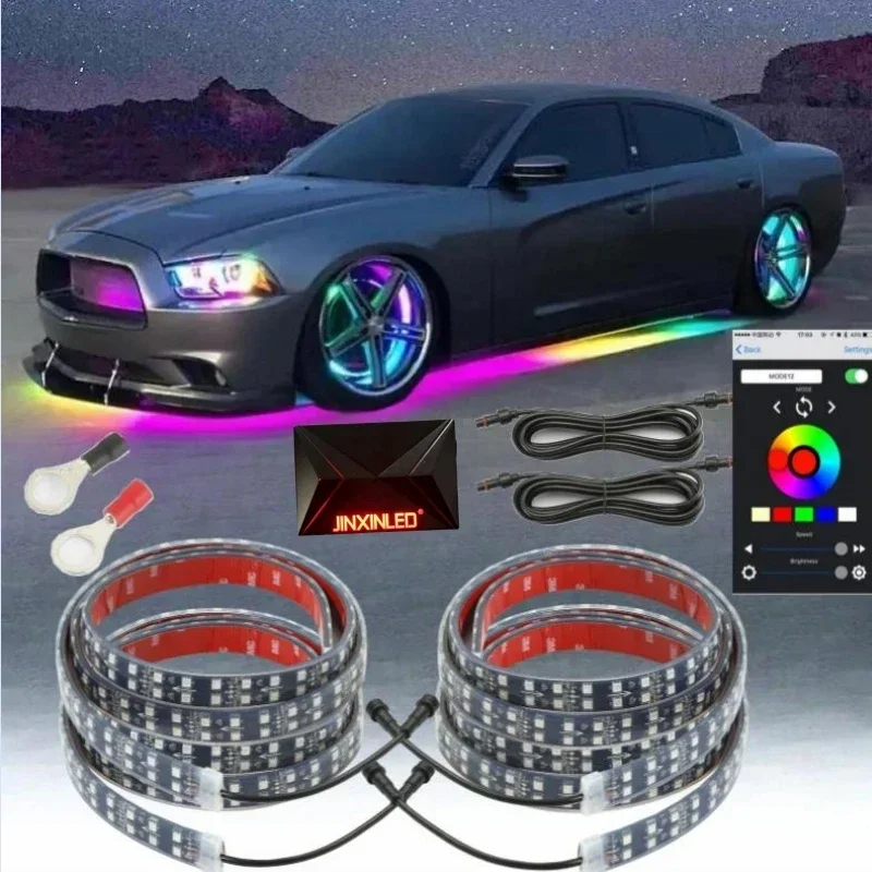 4 Pcs RGB Chaising Double Row LED Strips Light Waterproof Underglow Light Kit Others Car Light Accessories