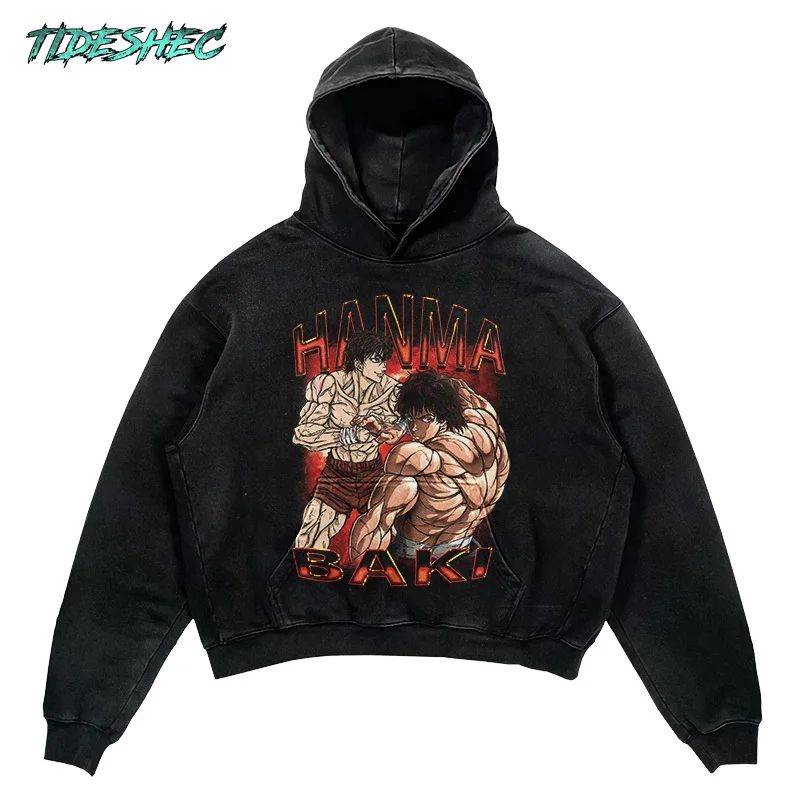 

TIDESHEC 2024 Japanese Manga Pullover Hip Hop Streetwear Men Harajuku Hoodie Retro Anime Kung Fu Print Hoodie RY2