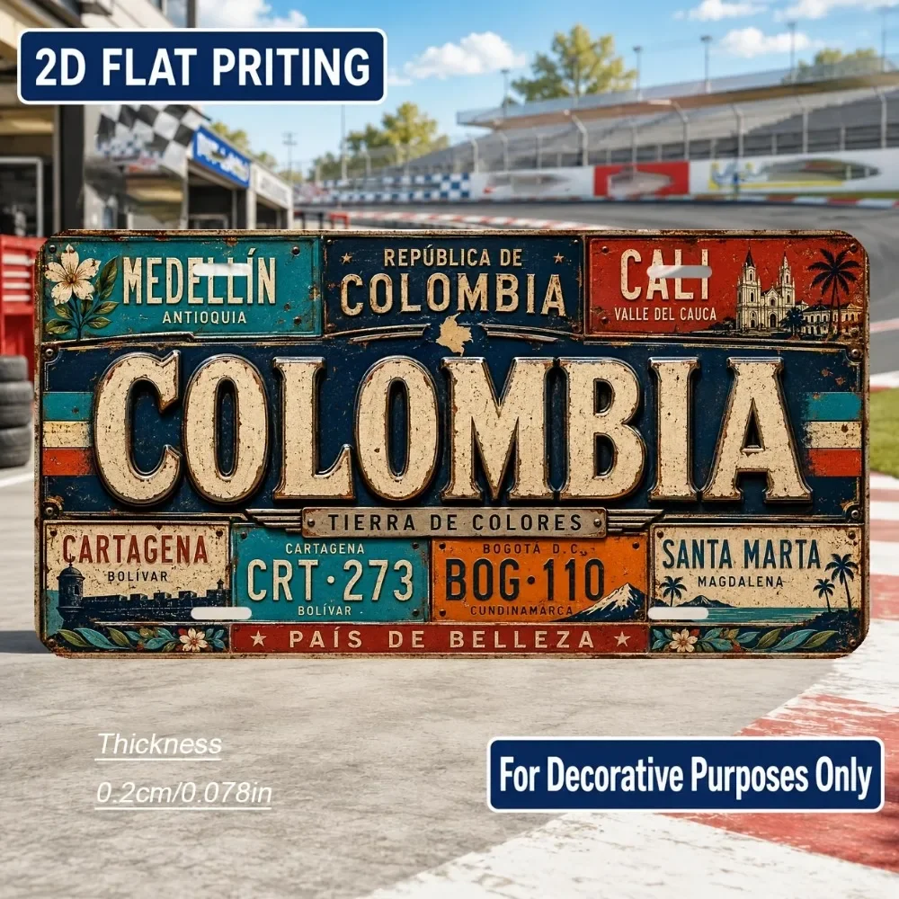CIFBUY Colombia Themed Vintage License Plate Aluminum Wall Art Waterproof Durable Metal Decor for Home Living Room Office Bar