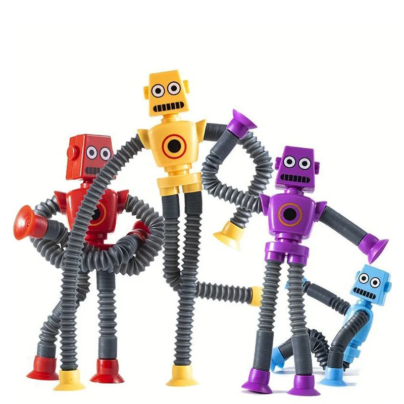 1-4Pcs Stretch Tube Toy Model Robot Pop Tube Luminous Toys Mini Sensory Suction Cup Toys for Kids Stress Relief Games Children