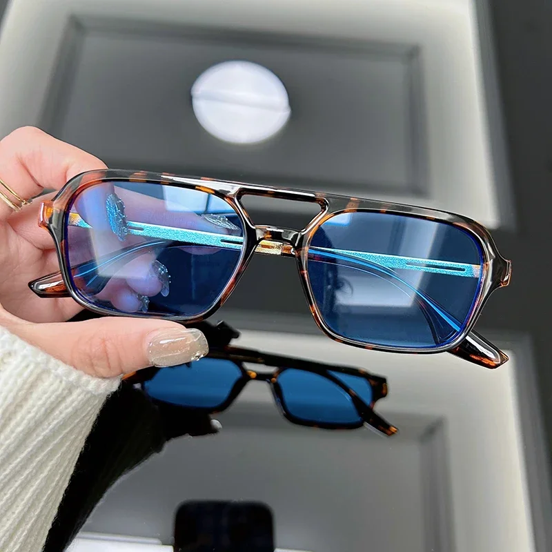 Square Vintage Sunglasses Women Brand Designer Leopard Sun Glasses Female Fashion Ocean Color Small Frame Oculos De Sol