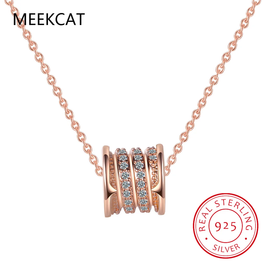 925 Sterling Silver Classical Waist Bead Pendant Necklace Cubic Zircon Neck Chain for Women Birthday Valentine\'s Day Gift BSN318