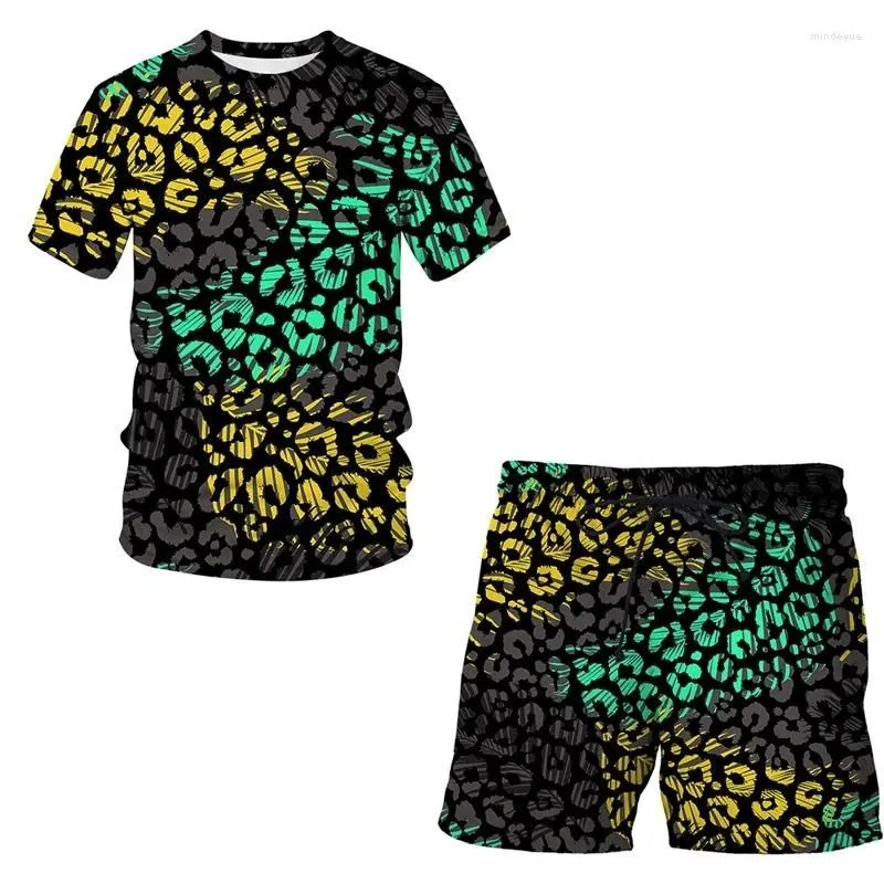 New  Animal Leopard Print Men's Summer Short Sleeve And Shorts Sweatshirt 3D Printed Casual MenTwo-piece Set Fashion Suit