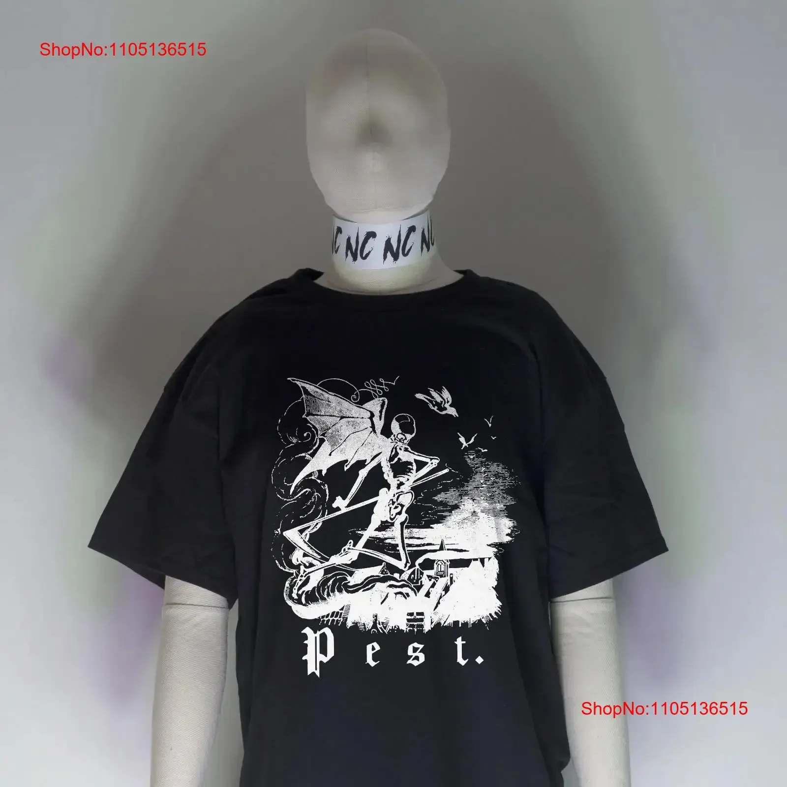 Night Channels Winged Plague T Shirt Creepypasta Cryptid Engraving Goth Pagan vintage Washed Versatile streetwear Stylish