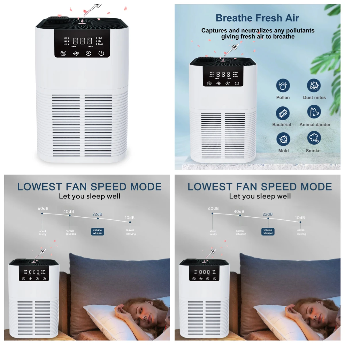 

Office Desktop Air Purifier Plasma H13 True HEPA LED Touch Control Type-C USB Aroma Diffuser