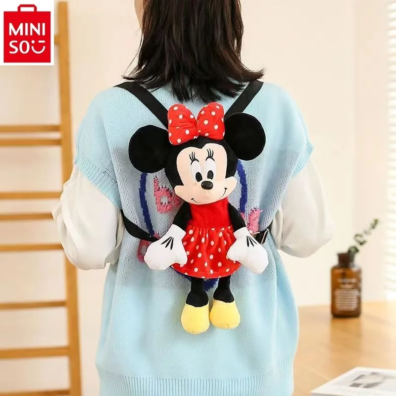 MINISO Disney ransel penyimpanan anak, tas punggung pelajar mewah Minnie, kartun, ransel Disney 2024