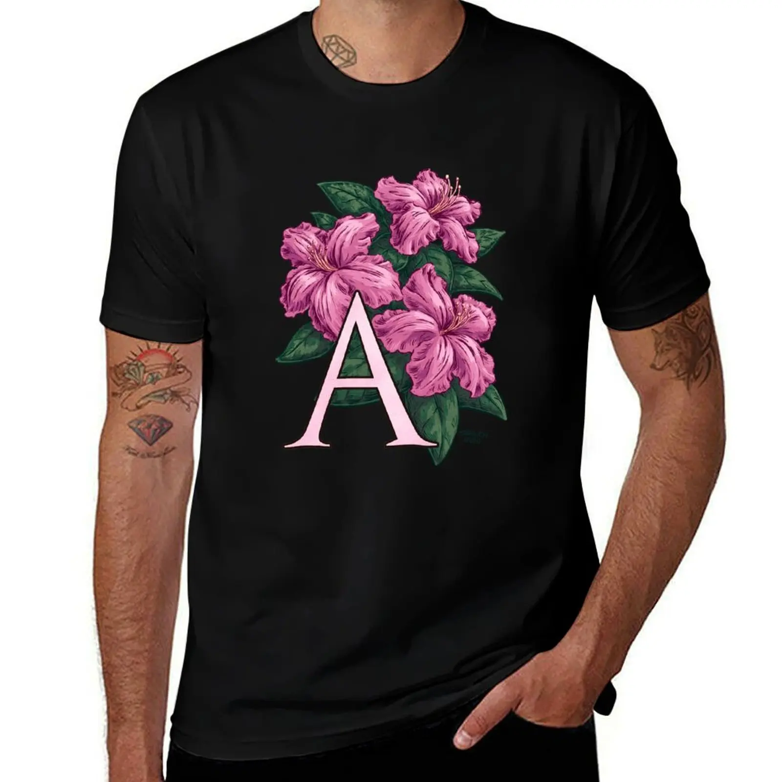 A is for Azalea Flower Monogram Floating T-Shirt Plus Size Street Style Tee T-Shirt