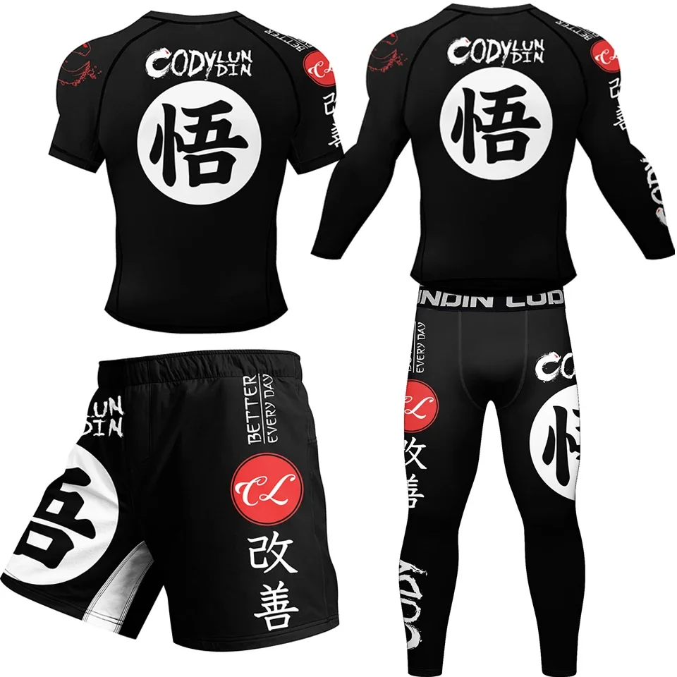 

Кимоно Jiu Jitsu майка Mma + брюки Rashguard для мужчин 4 шт./костюмы Муай Тай MMA шорты Bjj Gi Топ guard боксерские трикотажные изделия спортивный костюм