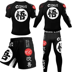 Kimono Jiu Jitsu Mma T-shirt + spodnie Rashguard dla mężczyzn 4 sztuk/garnitury Muay thai MMA spodenki Bjj Gi Rashguard koszulki bokserskie strój sportowy