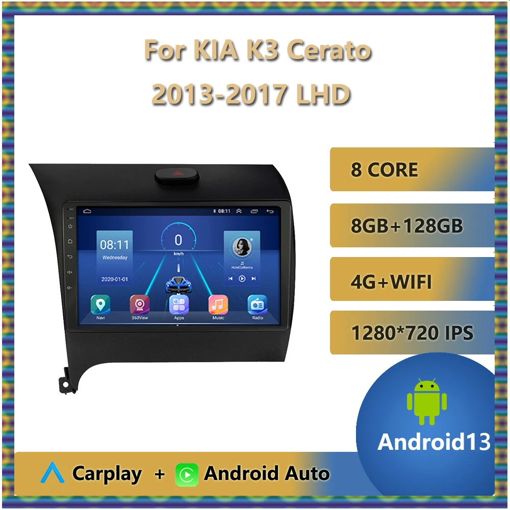 

9-дюймовый автомобильный радиоприемник для KIA K3 Cerato 2013-2017 с левым рулем Android 13 Беспроводной Carplay Auto Multimidia Видеоплеер Головное устройство BT
