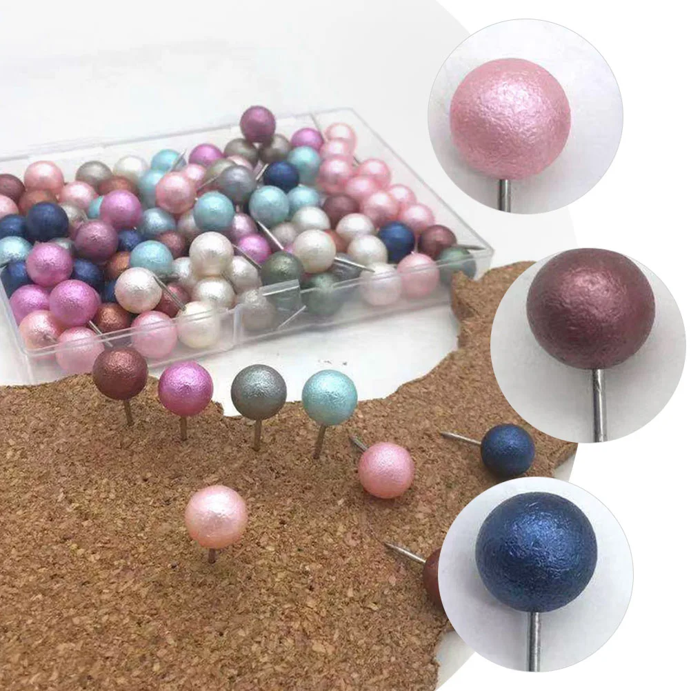 

100 Pcs Decorate Pearl Ball Pushpin Bulletin Straight Metal Size Tacks