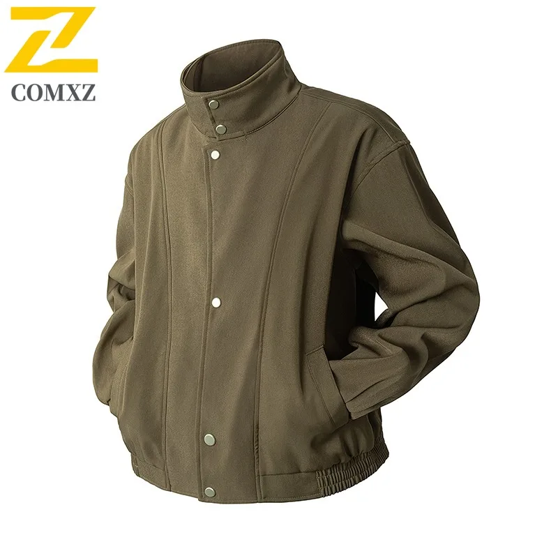 

COMXZ 2025 Twill Combed Suit Fabric Fake Two Piece Double Collar Casual Jacket Coat JK2197