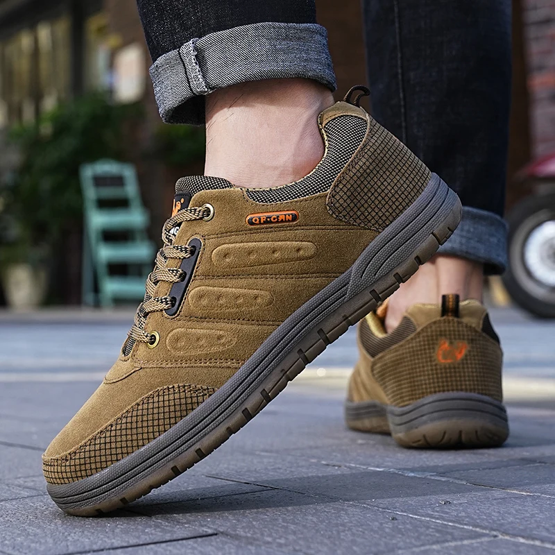 남성 청바지 신발 겨울 남성 야외 캐주얼 플랫 신발 클래식 스타일 하이킹 신발 착용 방지 미끄럼 방지 걷기 중간 세