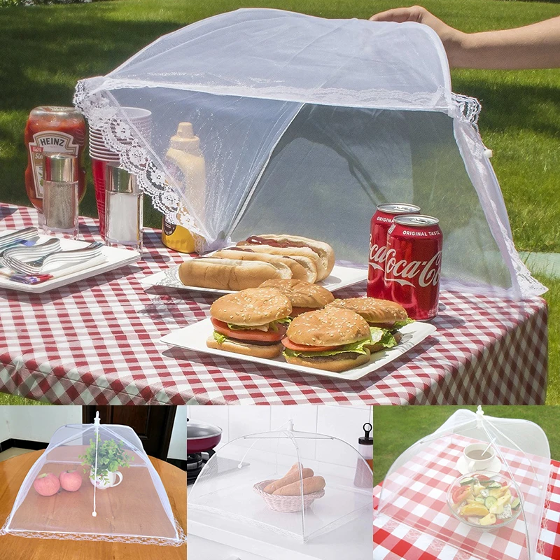 1pc Washable Mesh Food Cover Foldable Food Umbrella Picnic Barbecue Party Anti Fly Mosquito Net Tent Dust-Proof Dish Covers