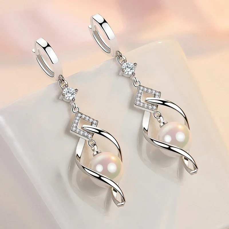 Lihong 925 Sterling Silver AAA Zircon Natural Pearl Earrings For Women Fashion Gorgeous Wedding Engagement Party Jewelry