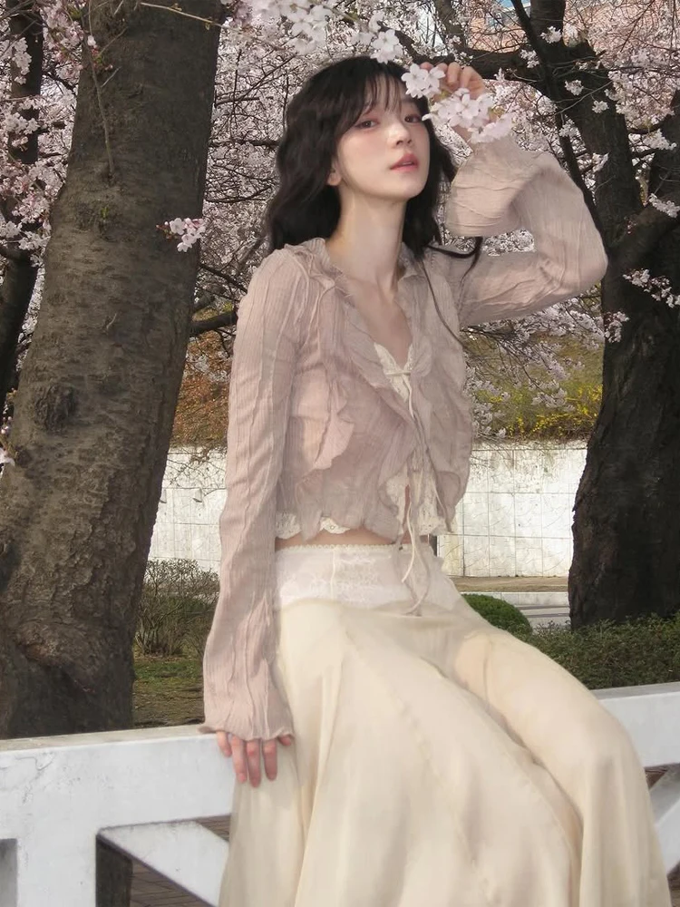 

Lace Patchwork Pleated Skirts Women Trendy Solid Mid-waist Mesh Double Layer Puffy Long Skirt 2026 Lady Y2k Summer Daily Bottoms