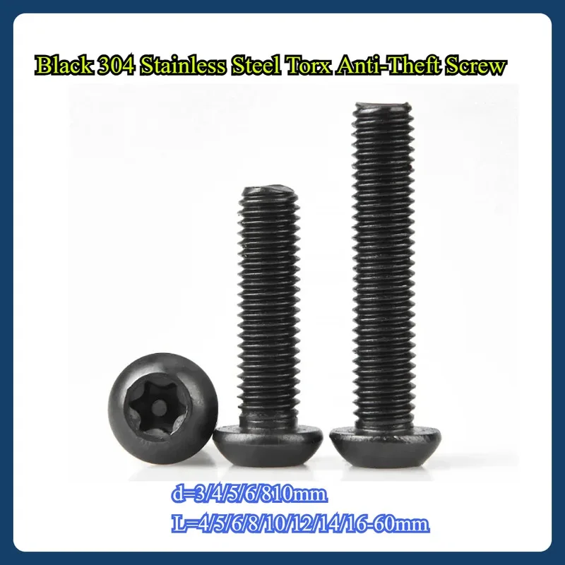 Black 304 Stainless Torx Anti Theft Screw Requires Special Tool for High Security Applications M3 M10 Flat Round Head