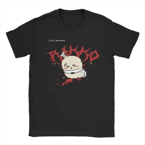 Camiseta para hombre Rakko Chiikawa Grunge, impresionantes camisetas de algodón puro, camiseta de manga corta con Meme japonés, camisetas con cuello redondo estampadas