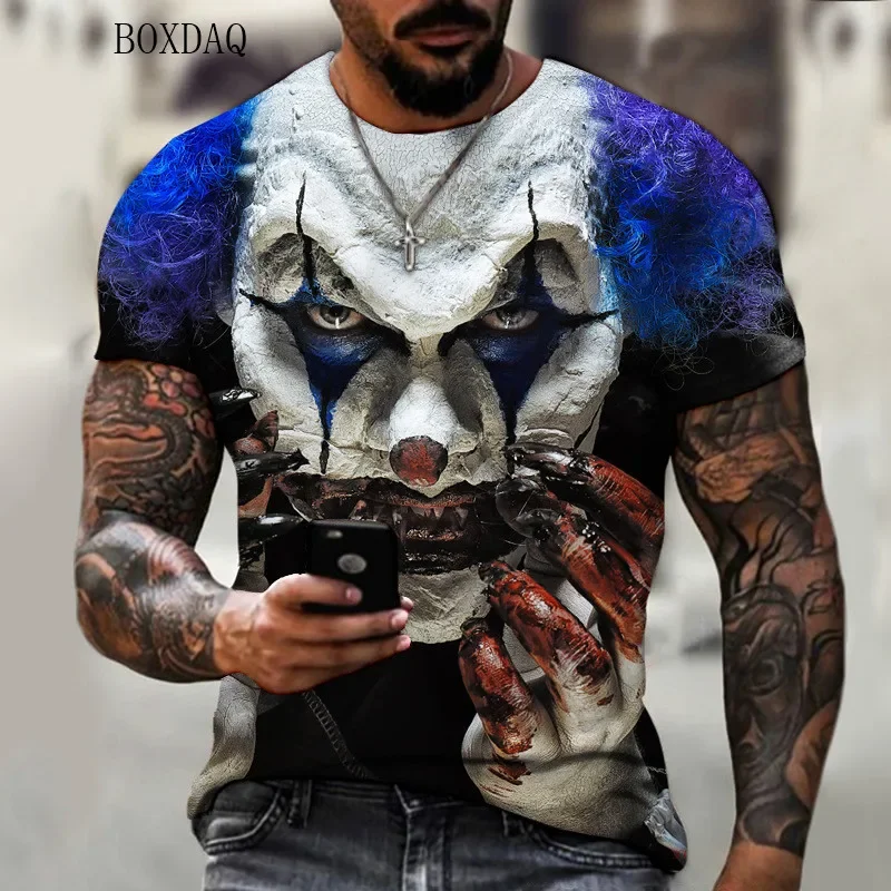 

Men's 3D printed short sleeved T-shirt, oversized loose casual wear, horror style, clown print, 6XL, large size