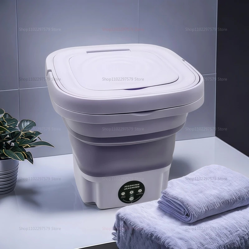 8L Portable Foldable Mini Washing Machine with Spin Dryer Compact Laundry Washer for Socks Underwear Household Laundry Bucket