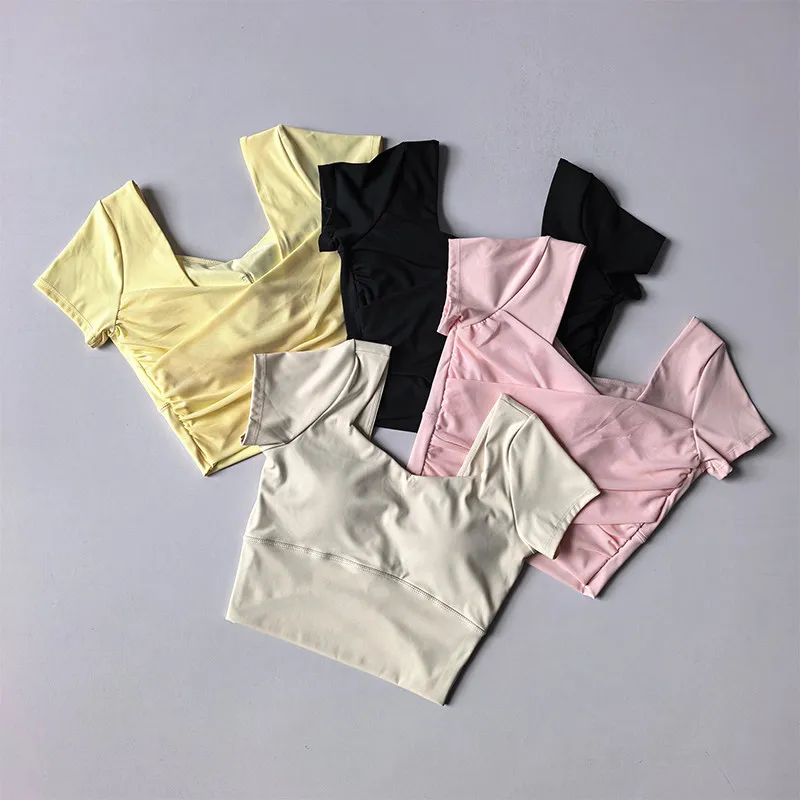 Yoga Clothes for Women Mesh Beauty Back Slimming Sports Tops Fixed Cup Short-sleeved T-shirts Pilates Training Fitness Clothes