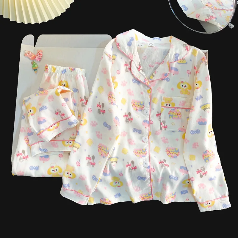 

Детский пижамный комплект из 2 предметов с героями мультфильмов, кавайные пижамы для девочек, модные свободные брюки принцессы с длинными рукавами, милая домашняя одежда для родителей и детей