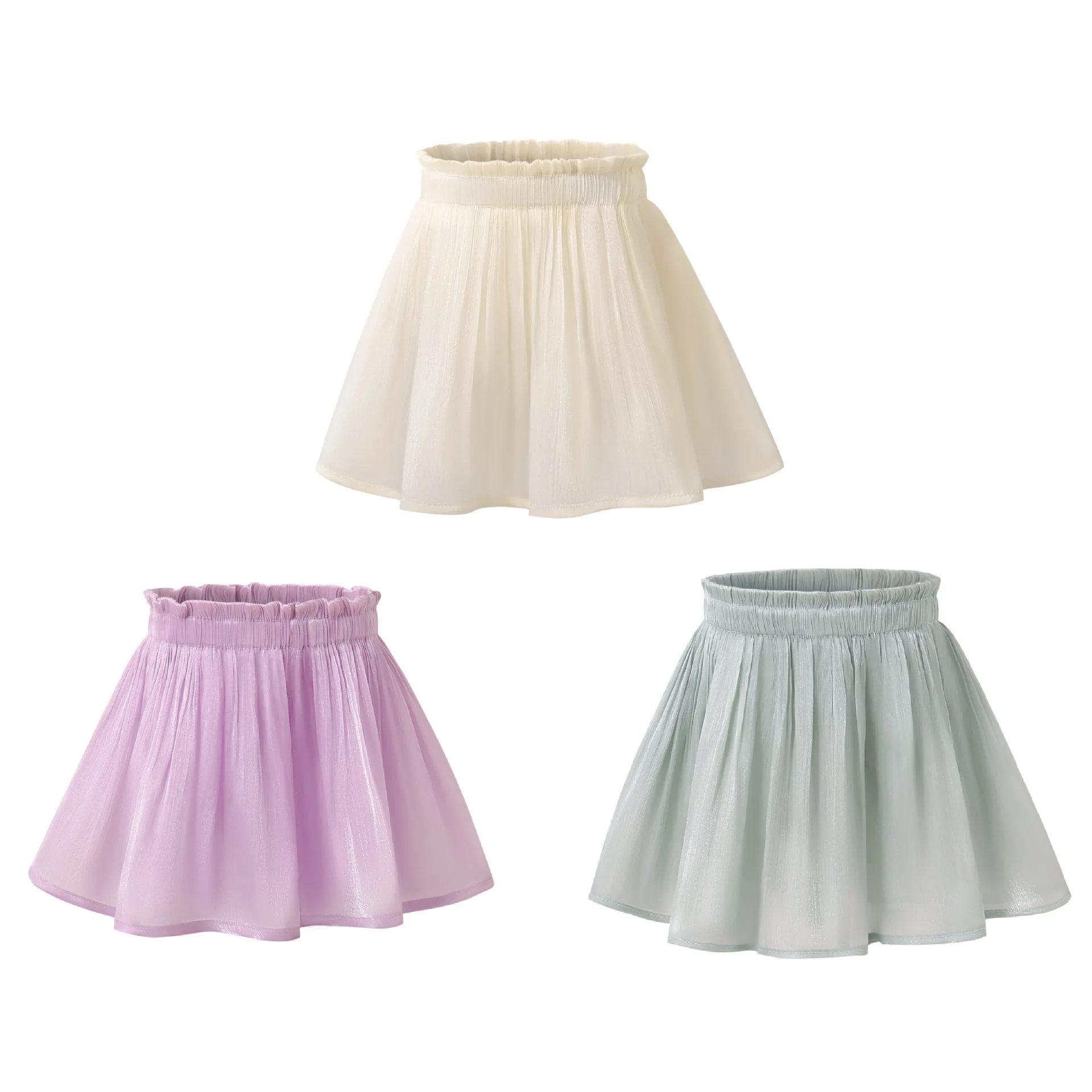 Kids Girls Summer Pleated Skirts 2026 New Children Casual Iridescent Skirts Princess Sweet Purple Chiffon Skirt With Shorts