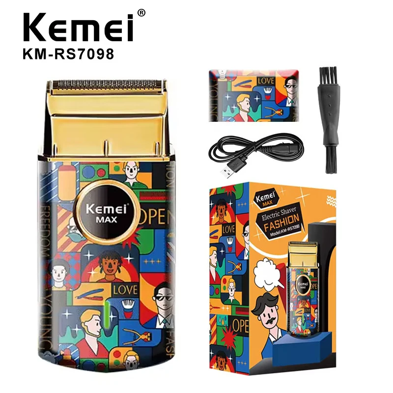 

Kemei KM-RS7098 Rechargeable Electric Shaver Portable Single Blade Beard Trimmer Fashion Random Graffiti Shaving Machine